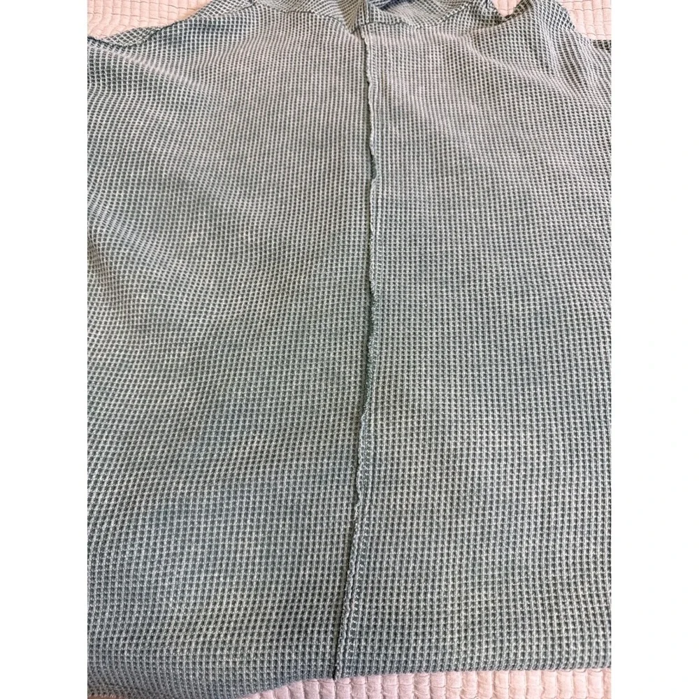 Womens Sage Green Beachy Lightweight Waffle Knit Henley Hoodie Indie Oversized - Picture 9 of 12